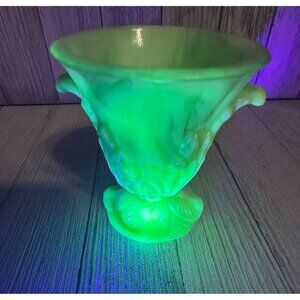 Vtg Vogue Mercantile Co Arko Slag Glass Tiny Vase Toothpick Holder NYC 3" Tall